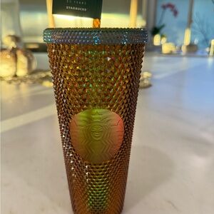 50th Anniversary Starbucks Iridescent Tumbler with Gold and Green Accents NEW